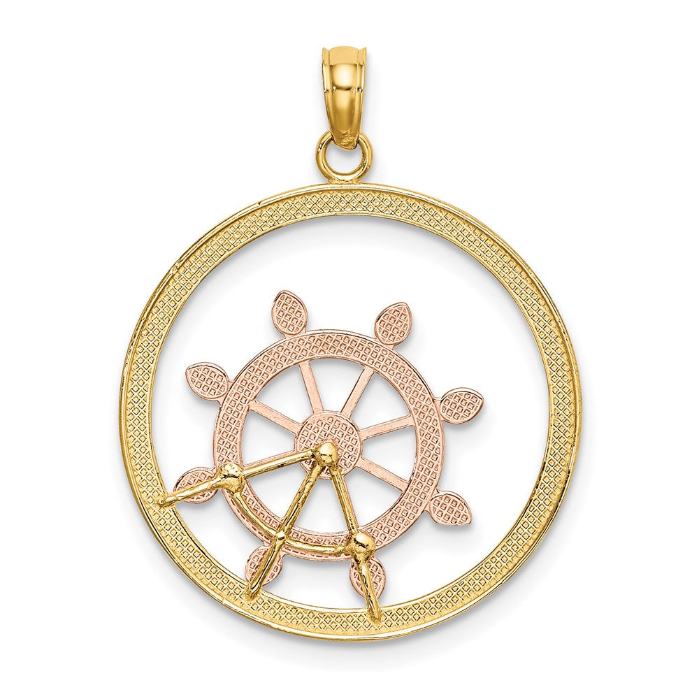 14K Bicolor-Gold Charm mit Weißrhodium, Schiffssteuerrad im Perlenkreis