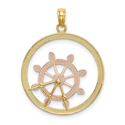 14K Bicolor-Gold Charm mit Weißrhodium, Schiffssteuerrad im Perlenkreis