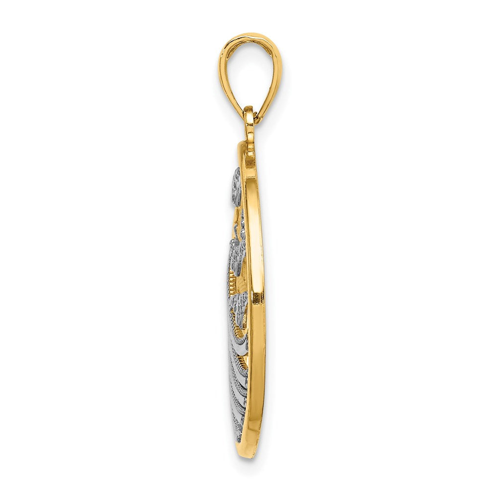14K Gelbgold & Rhodiumgold mit Rhodium – Sonnenuntergang und Möwen im Kreis-Anhänger