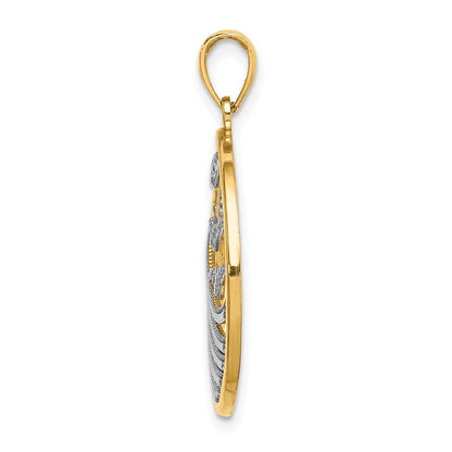 14K Gelbgold & Rhodiumgold mit Rhodium – Sonnenuntergang und Möwen im Kreis-Anhänger