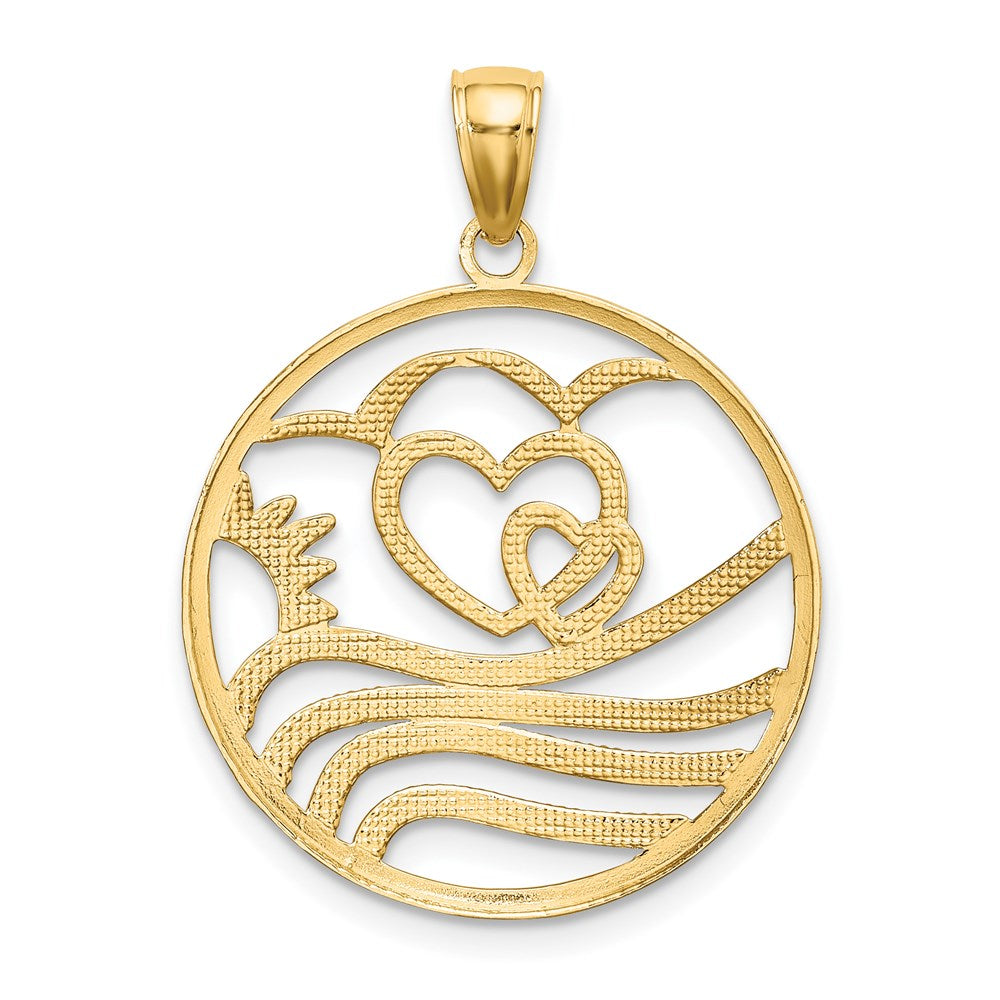 14K Gelb- & Rhodiumgold Charm mit Rhodium-Sonne-Herzen-Wasserkreis