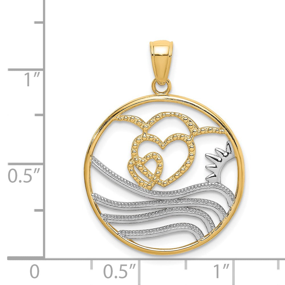14K Gelb- & Rhodiumgold Charm mit Rhodium-Sonne-Herzen-Wasserkreis