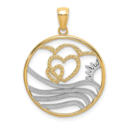 14K Gelb- & Rhodiumgold Charm mit Rhodium-Sonne-Herzen-Wasserkreis