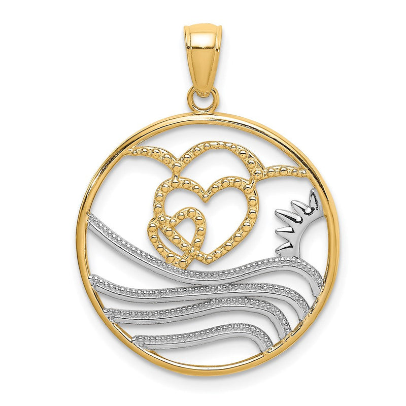 14K Gelb- & Rhodiumgold Charm mit Rhodium-Sonne-Herzen-Wasserkreis