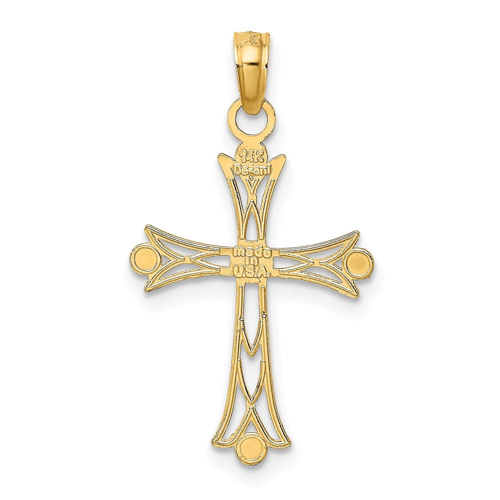 14K Gelb & Rhodium mit Strukturiert Kreuz Charm