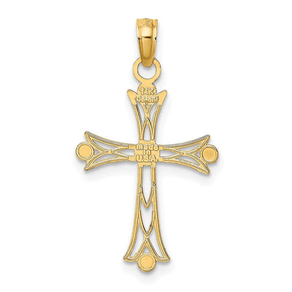 14K Gelb & Rhodium mit Strukturiert Kreuz Charm