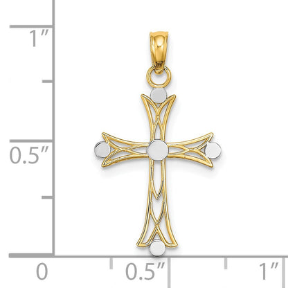 14K Gelb & Rhodium mit Strukturiert Kreuz Charm