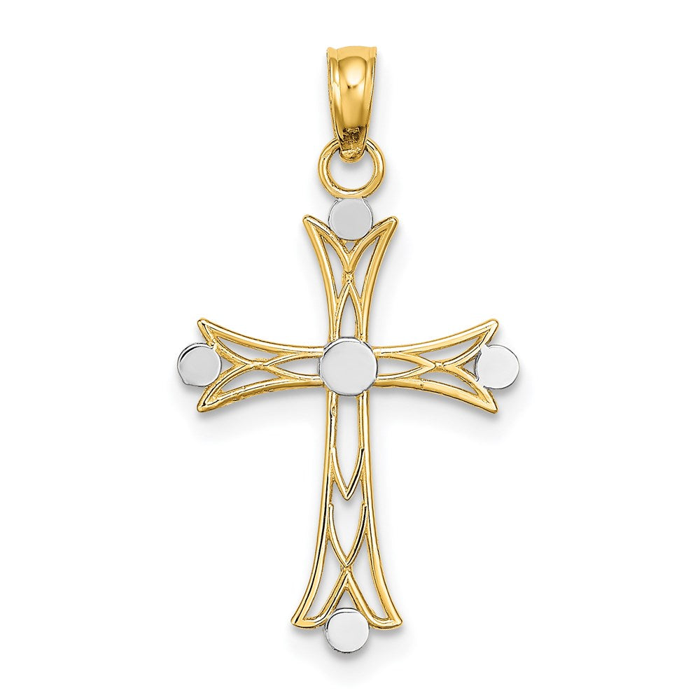 14K Gelb & Rhodium mit Strukturiert Kreuz Charm