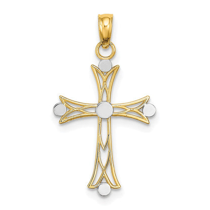 14K Gelb & Rhodium mit Strukturiert Kreuz Charm