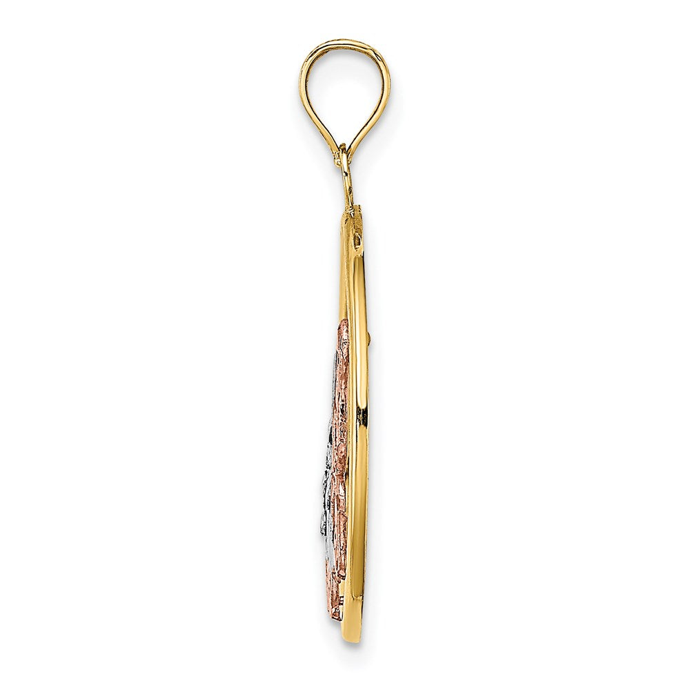 14k Zweifarbiges Gold mit Weißrhodium Schmetterling-Charm in rundem Rahmen