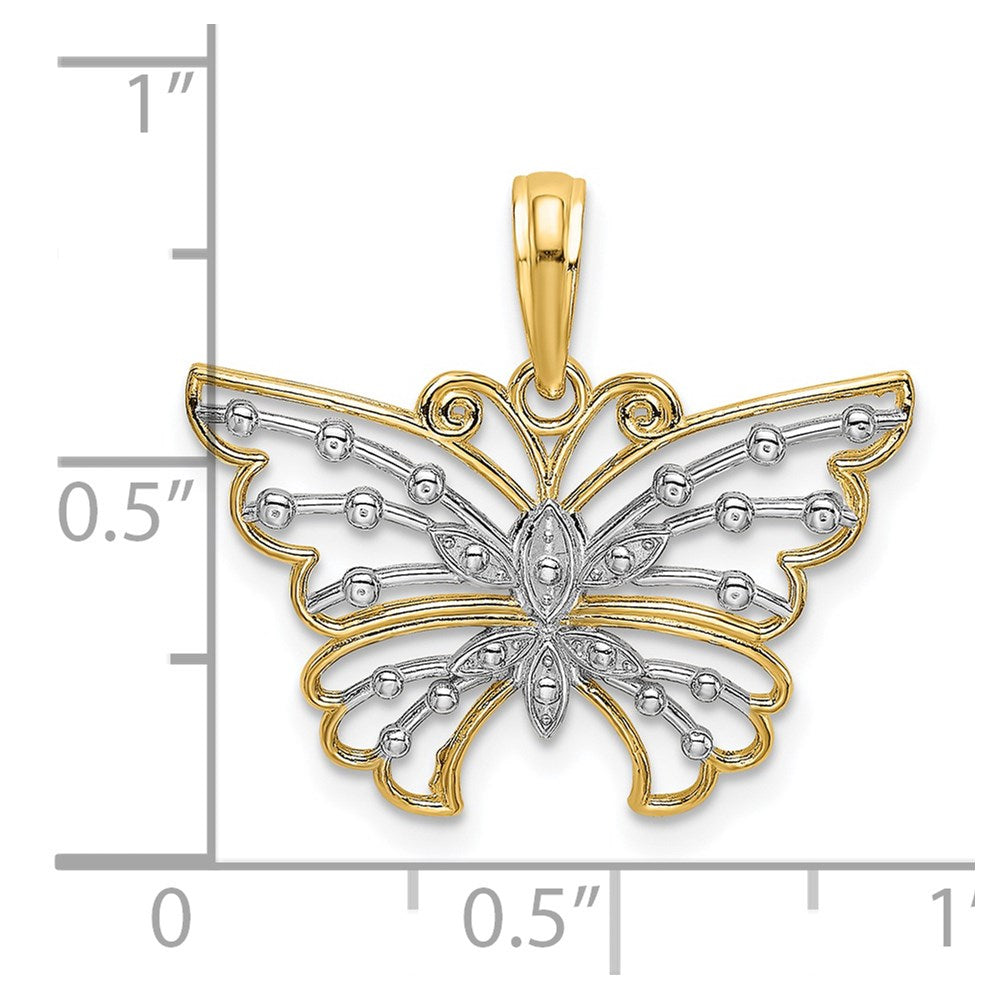 14K Gelb & Rhodium und Diamantiert Schmetterling Charm