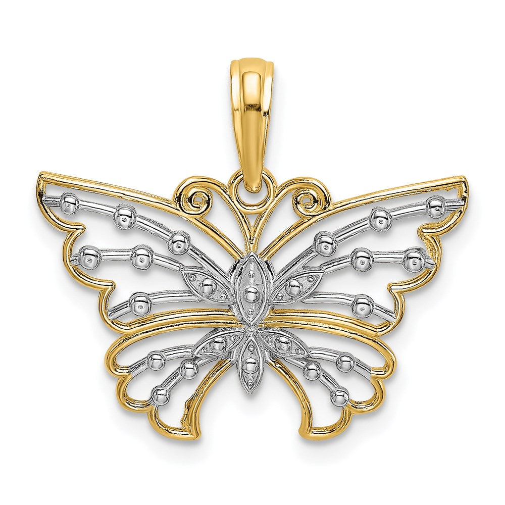 14K Gelb & Rhodium und Diamantiert Schmetterling Charm