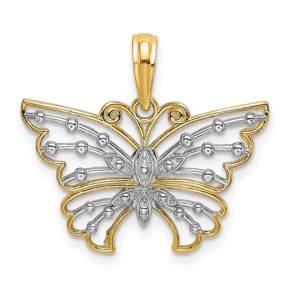 14K Gelb & Rhodium und Diamantiert Schmetterling Charm