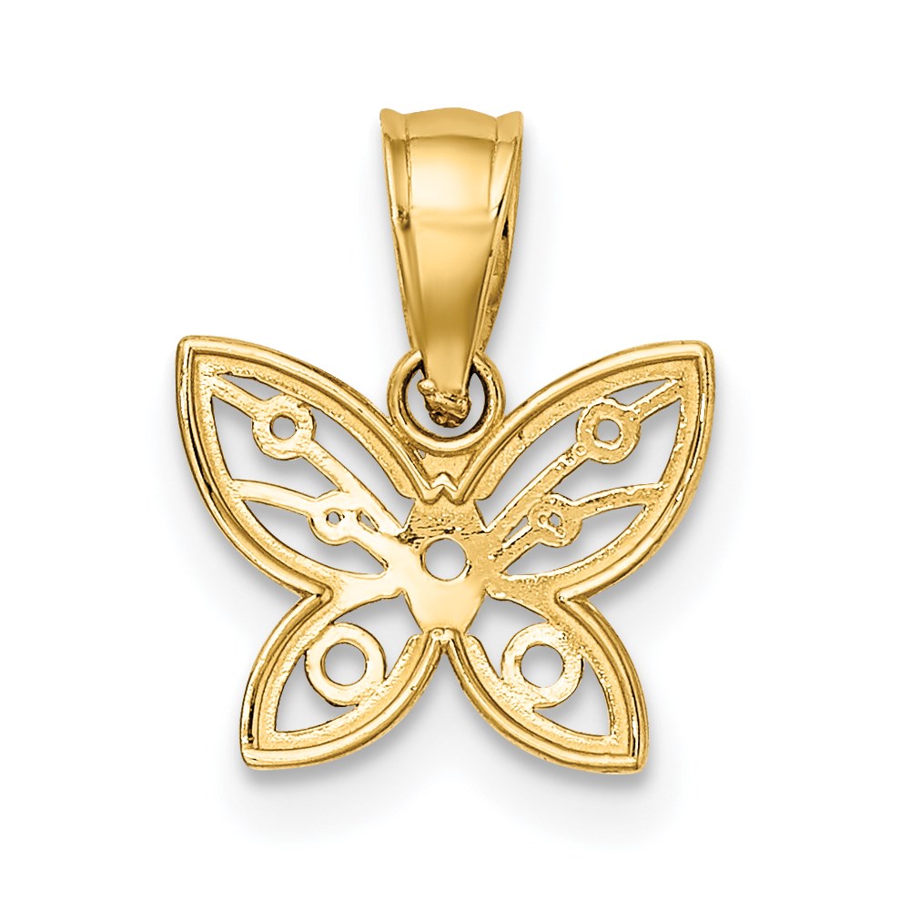 14K Gelb & Rhodium mit Diamantiert Schmetterling Charm