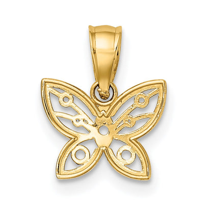 14K Gelb & Rhodium mit Diamantiert Schmetterling Charm