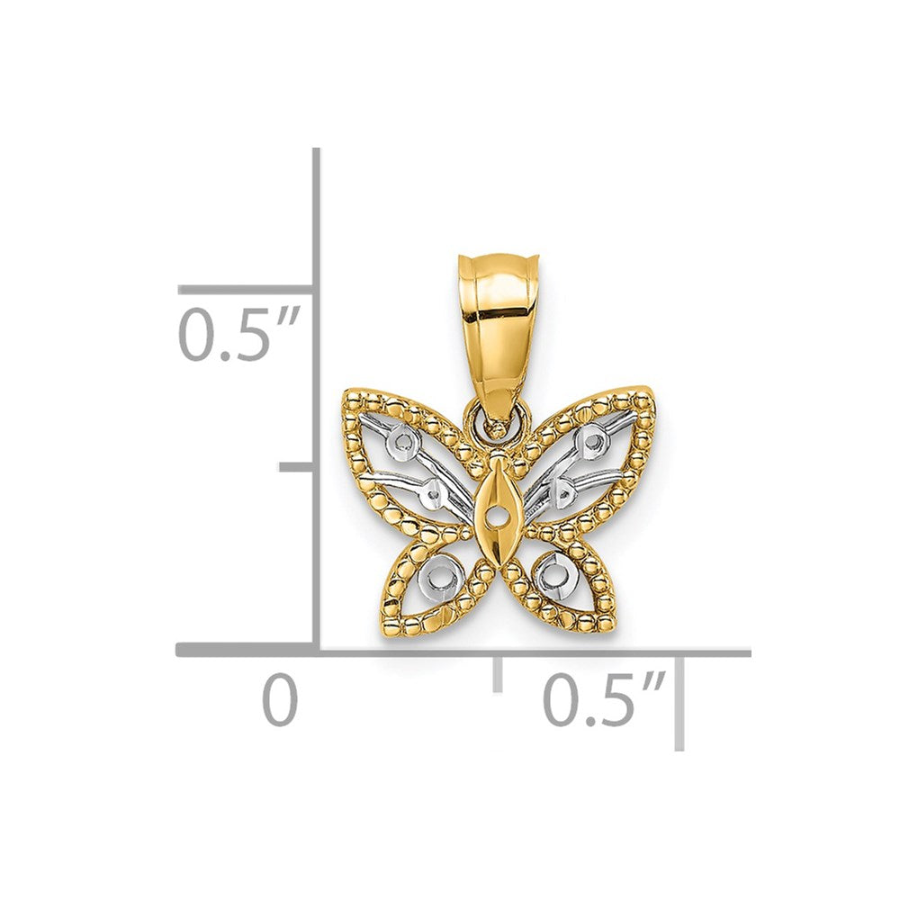 14K Gelb & Rhodium mit Diamantiert Schmetterling Charm