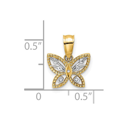 14K Gelb & Rhodium mit Diamantiert Schmetterling Charm