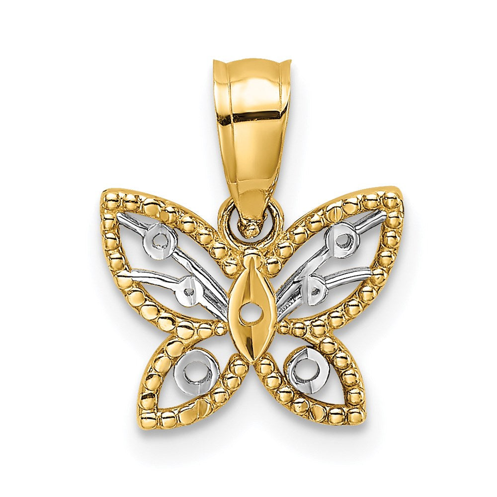 14K Gelb & Rhodium mit Diamantiert Schmetterling Charm