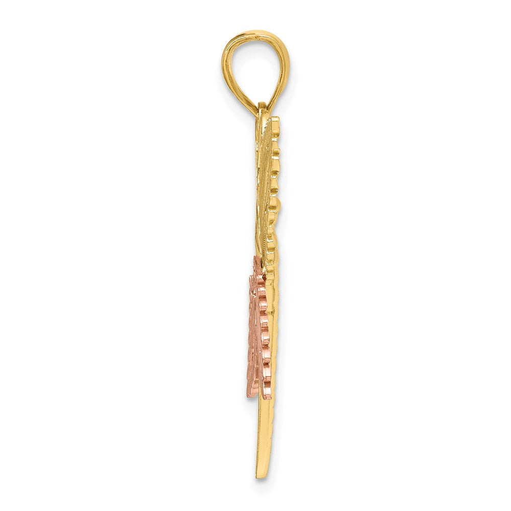 14K Bicolor-Gold mit Weißrhodium Libellen-Charm mit perlenverzierten diamantierten Flügeln