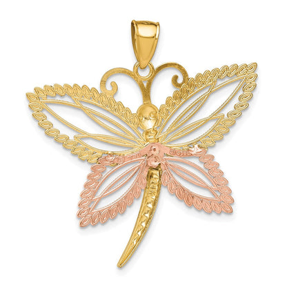 14K Bicolor-Gold mit Weißrhodium Libellen-Charm mit perlenverzierten diamantierten Flügeln