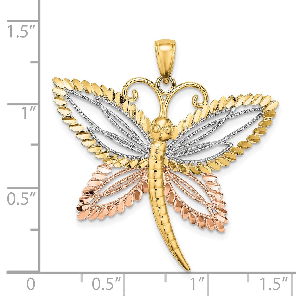 14K Bicolor-Gold mit Weißrhodium Libellen-Charm mit perlenverzierten diamantierten Flügeln
