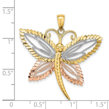 14K Bicolor-Gold mit Weißrhodium Libellen-Charm mit perlenverzierten diamantierten Flügeln
