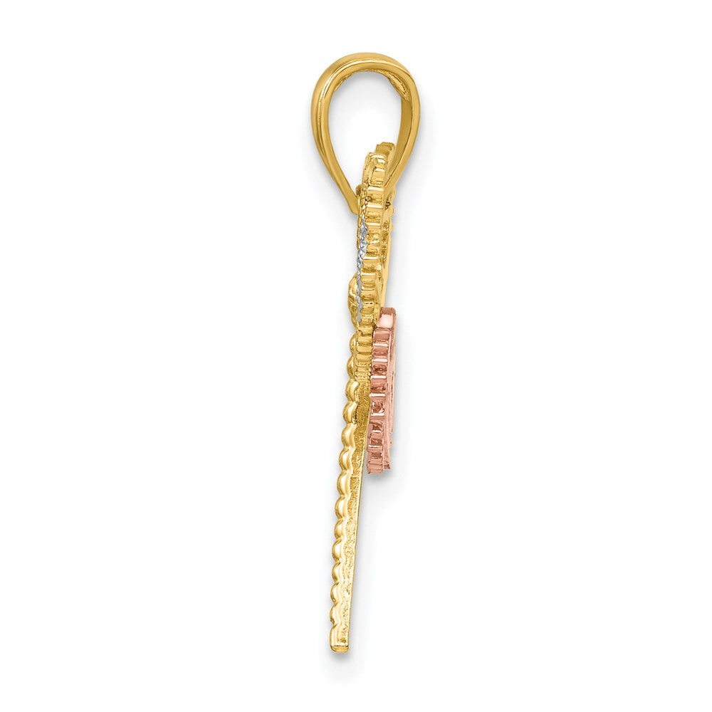 14K Bicolor-Gold Libellen-Charm mit Weißrhodinierung und perlenbesetzten, diamantierten Flügeln