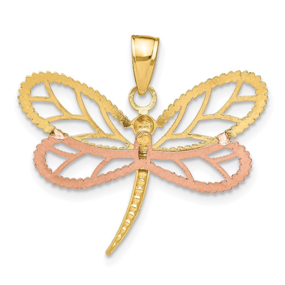 14K Bicolor-Gold Libellen-Charm mit Weißrhodinierung und perlenbesetzten, diamantierten Flügeln