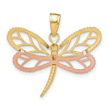 14K Bicolor-Gold Libellen-Charm mit Weißrhodinierung und perlenbesetzten, diamantierten Flügeln