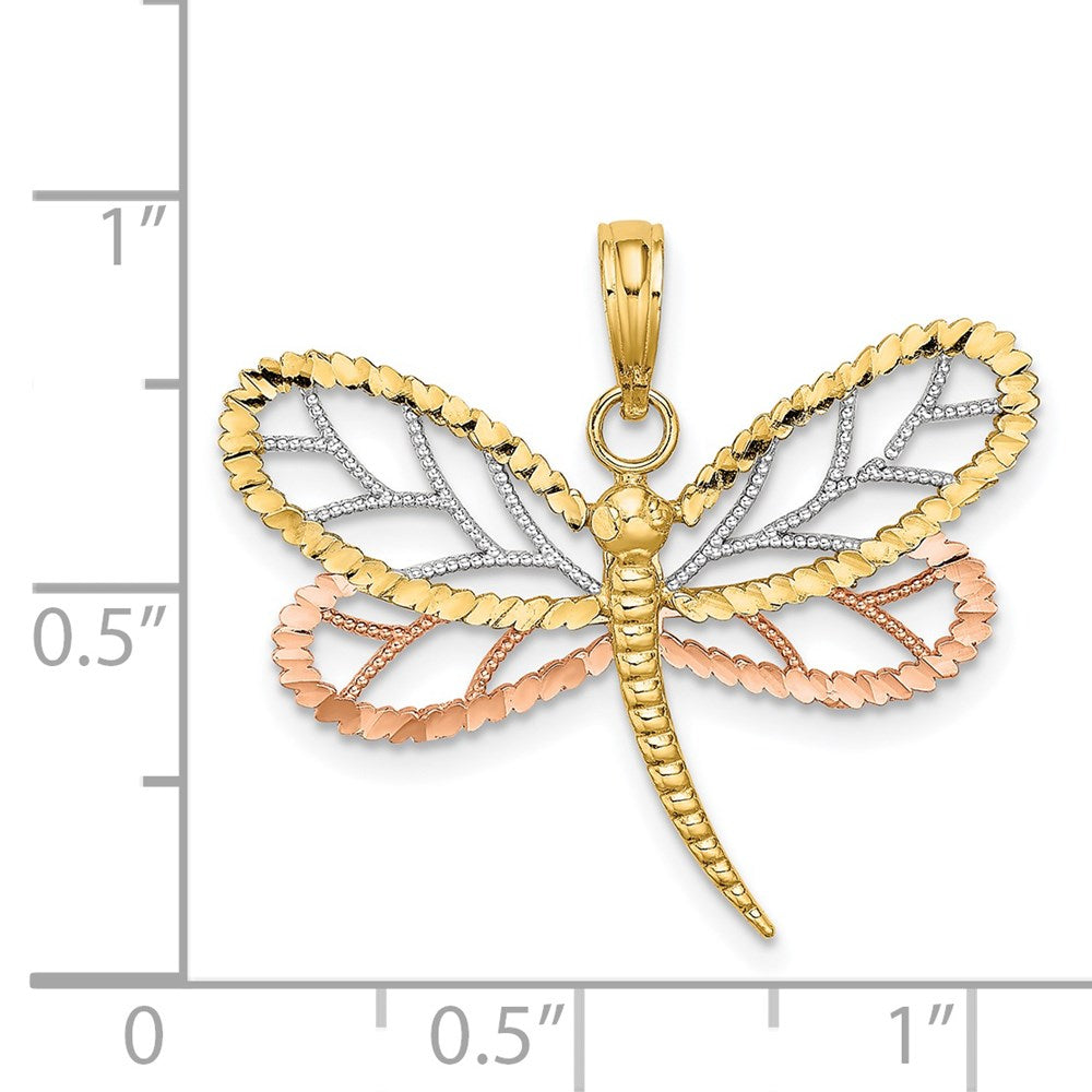 14K Bicolor-Gold Libellen-Charm mit Weißrhodinierung und perlenbesetzten, diamantierten Flügeln