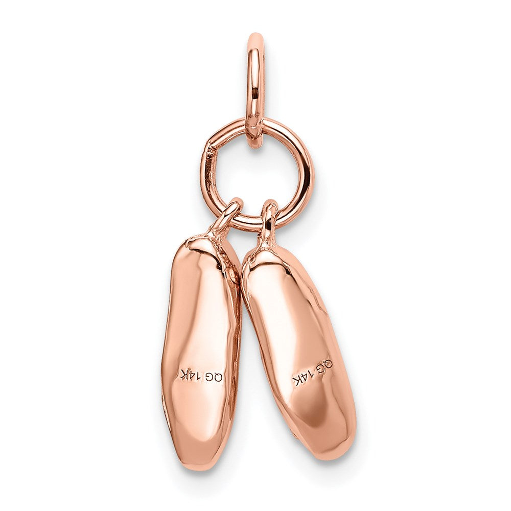 14K Roségold Poliert 3-d Beweglich Ballett Slippers Charm