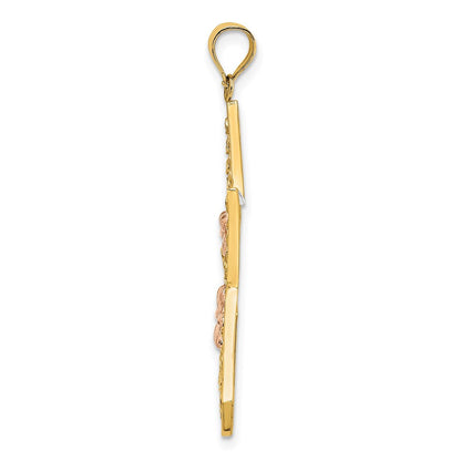 14 Karat Bicolor-Gold mit Weißrhodium Stern-Charm mit Blumen