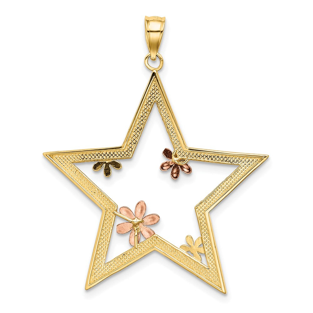 14 Karat Bicolor-Gold mit Weißrhodium Stern-Charm mit Blumen