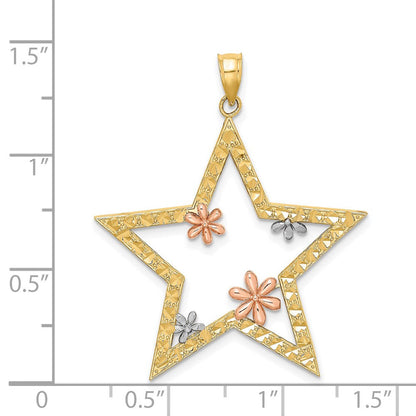 14 Karat Bicolor-Gold mit Weißrhodium Stern-Charm mit Blumen