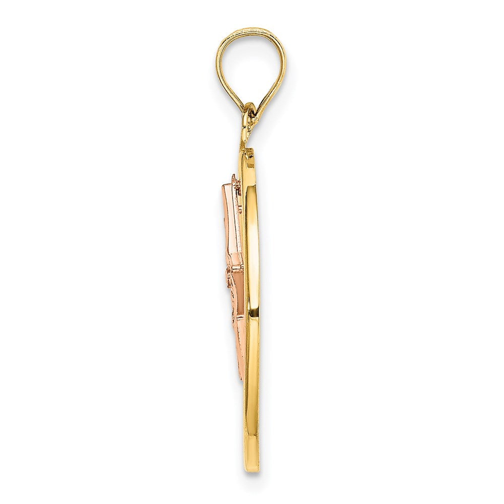14K Bicolor mit Weiß Rhodium Stern in Rahmen Beweglich Charm