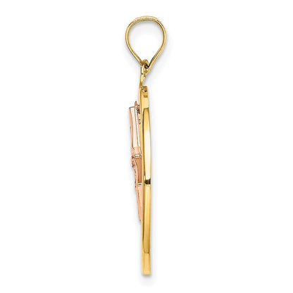 14K Bicolor mit Weiß Rhodium Stern in Rahmen Beweglich Charm