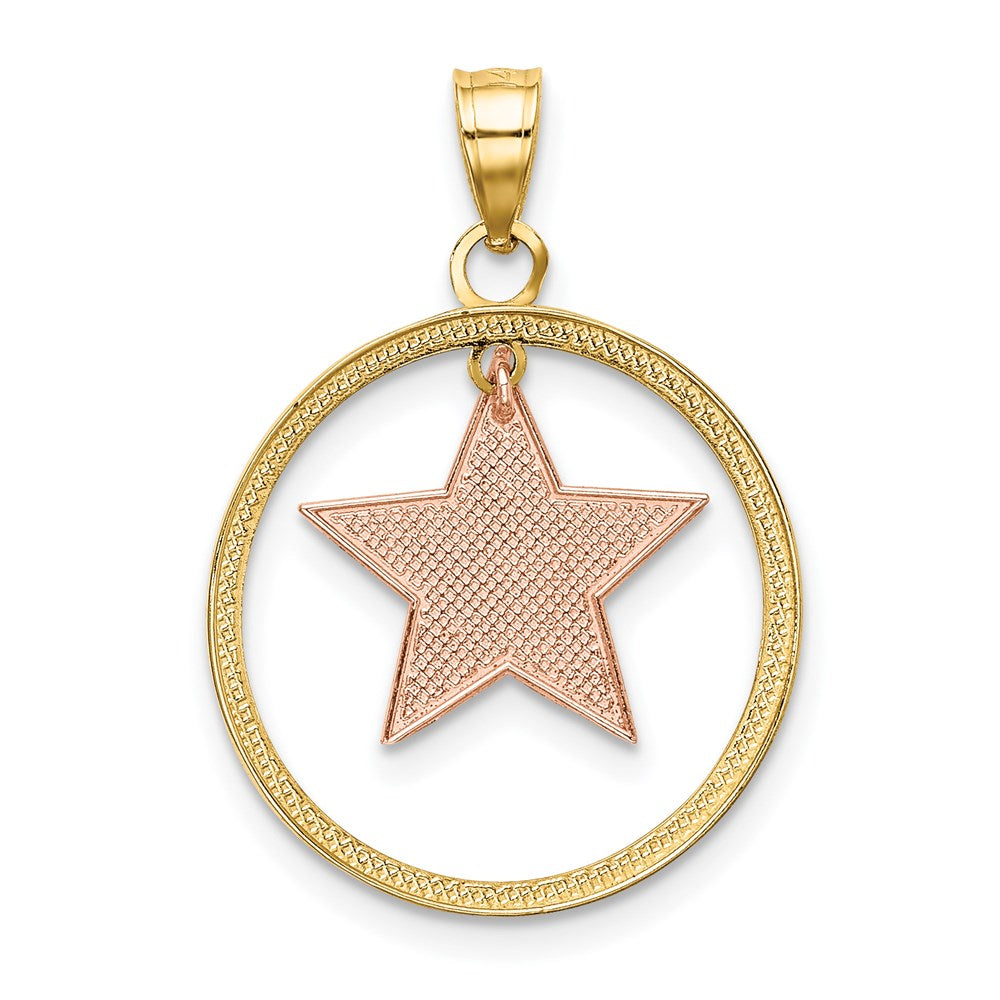 14K Bicolor mit Weiß Rhodium Stern in Rahmen Beweglich Charm