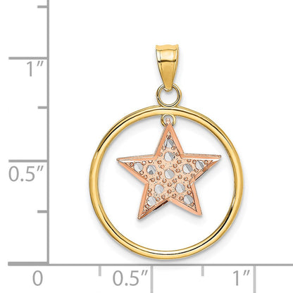 14K Bicolor mit Weiß Rhodium Stern in Rahmen Beweglich Charm