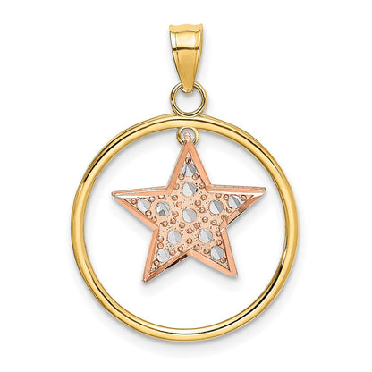 14K Bicolor mit Weiß Rhodium Stern in Rahmen Beweglich Charm