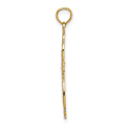 14K Gelb & Rhodium mit Gekugelt Kreuz Charm