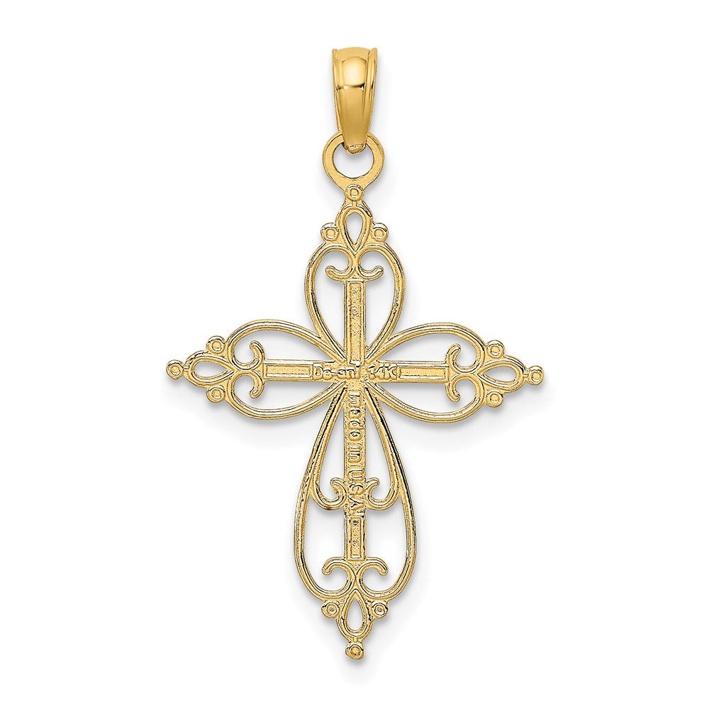 14K Gelb & Rhodium mit Gekugelt Kreuz Charm