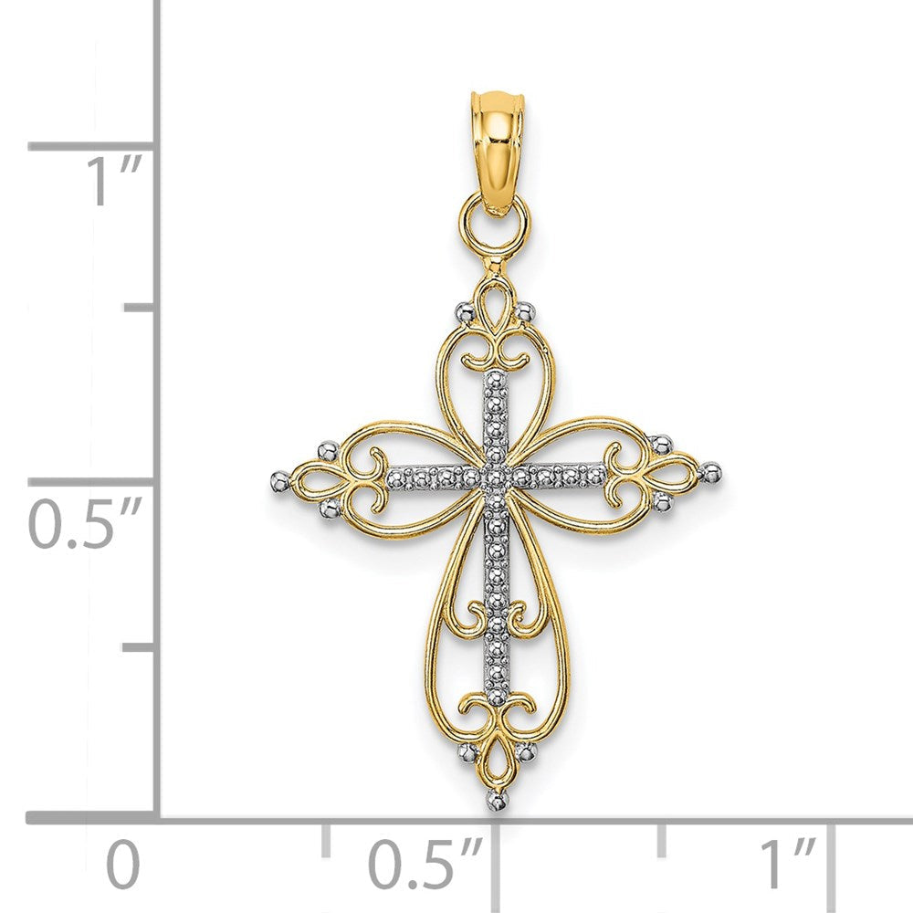 14K Gelb & Rhodium mit Gekugelt Kreuz Charm