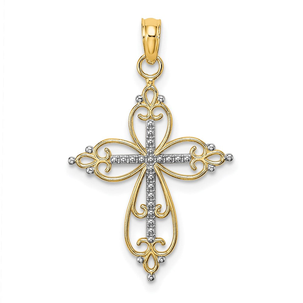 14K Gelb & Rhodium mit Gekugelt Kreuz Charm