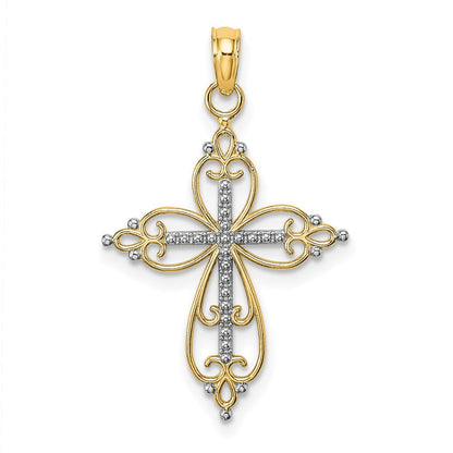 14K Gelb & Rhodium mit Gekugelt Kreuz Charm