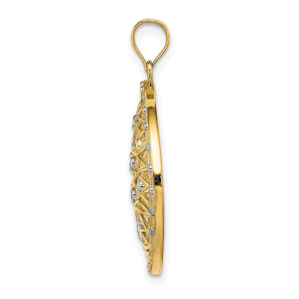 14K Gelb- und Rhodiumgold-Charm mit Rhodium, diamantiert, oval, durchbrochen