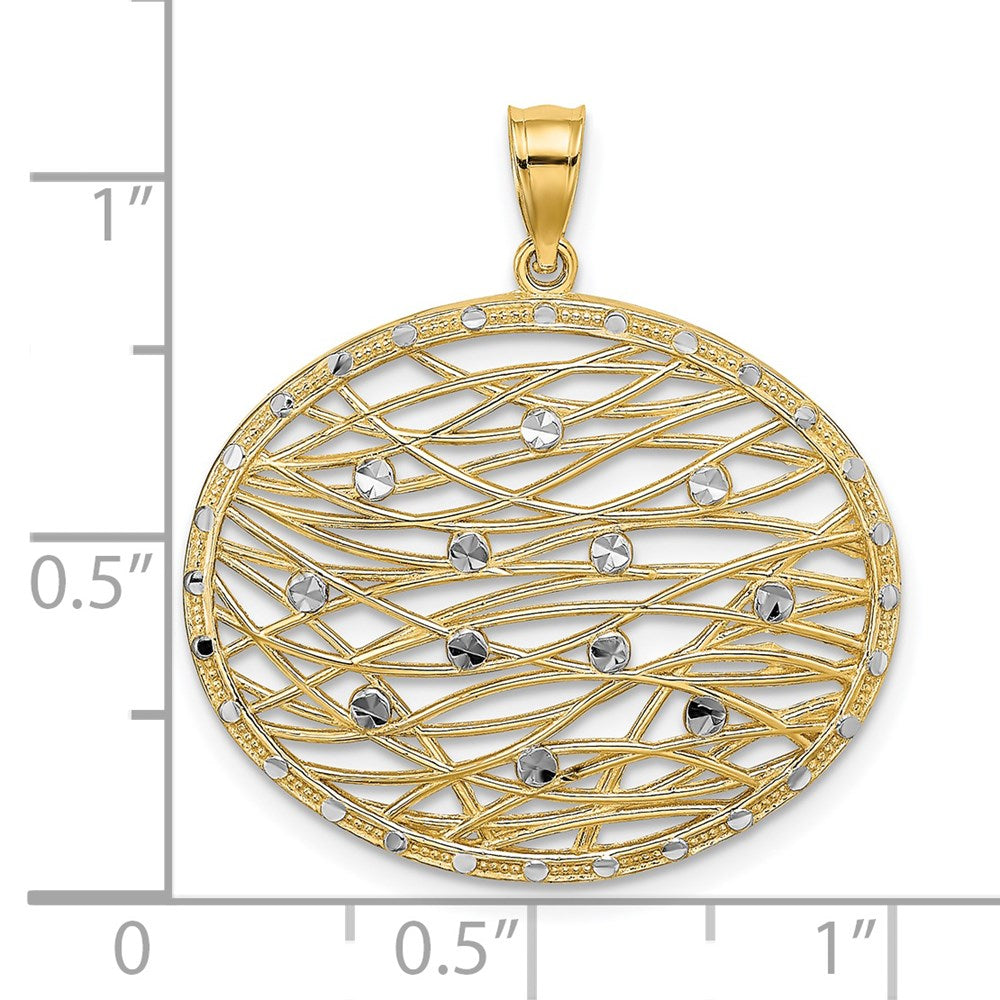 14K Gelb- und Rhodiumgold-Charm mit Rhodium, diamantiert, oval, durchbrochen