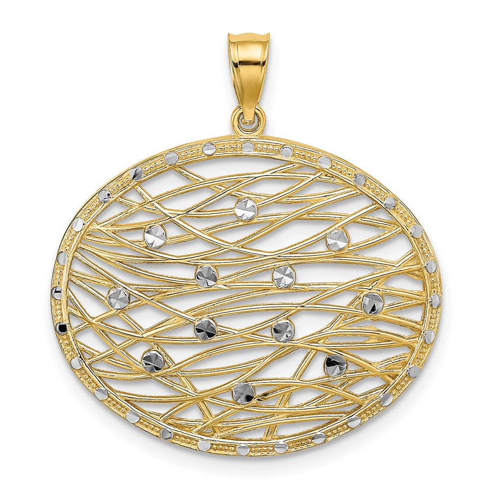 14K Gelb- und Rhodiumgold-Charm mit Rhodium, diamantiert, oval, durchbrochen
