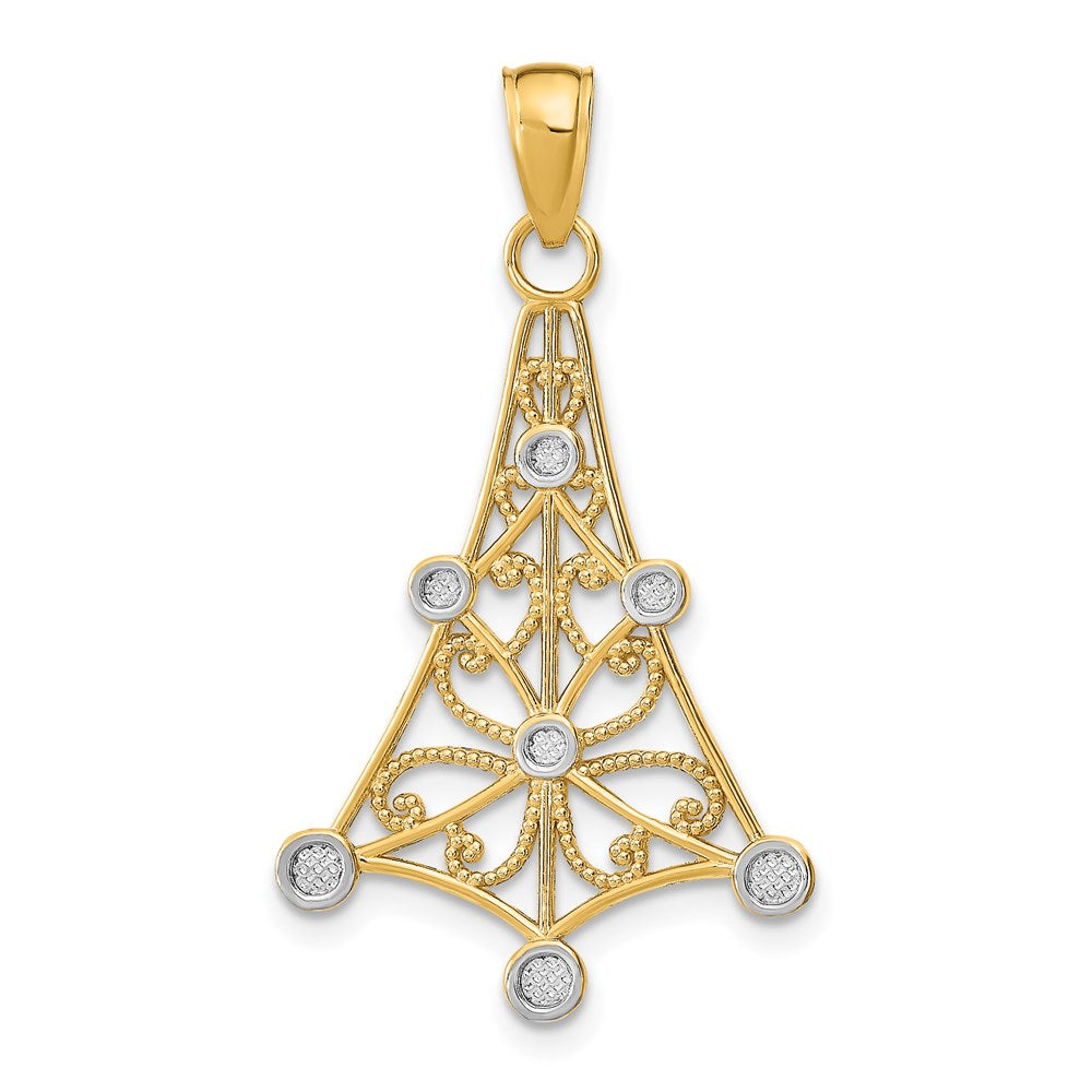 14K Gelb & Rhodium mit Rhodium Strukturiert Chandellier Charm