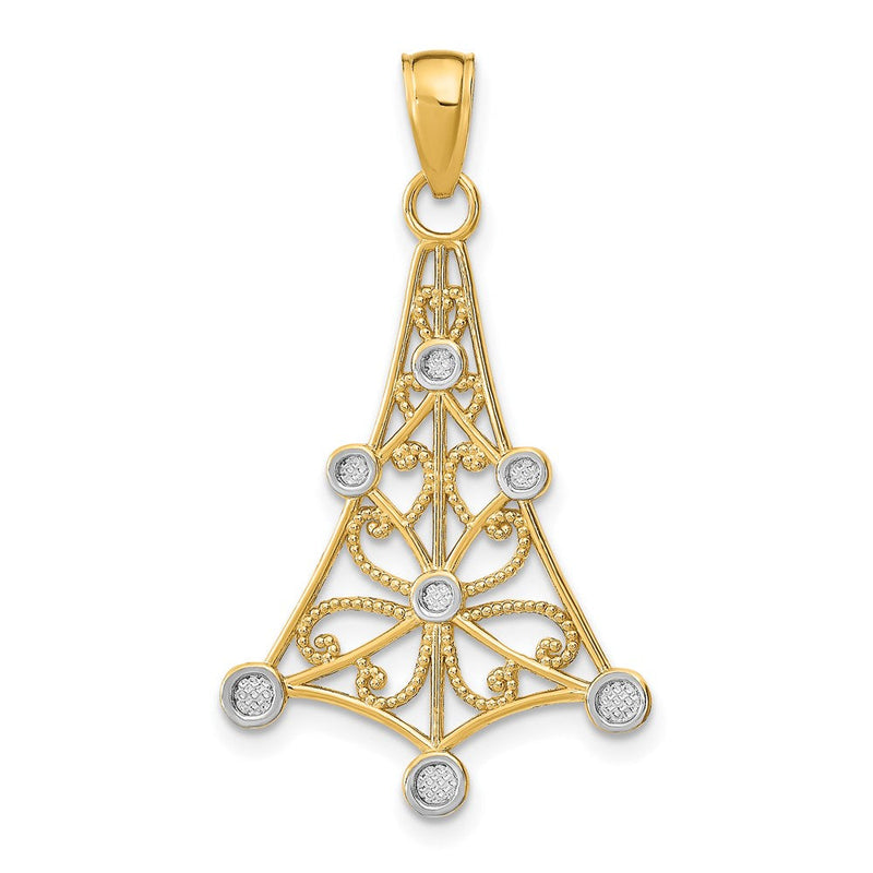 14K Gelb & Rhodium mit Rhodium Strukturiert Chandellier Charm