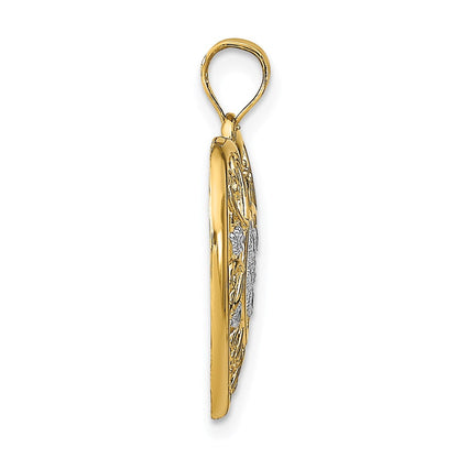 14K Gelb- und Rhodiumgold Herz-Charm mit durchbrochenem Filigran aus Rhodium